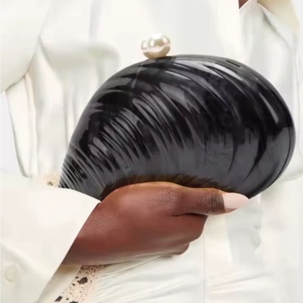 Elegant Black Clutch with Pearl Accent